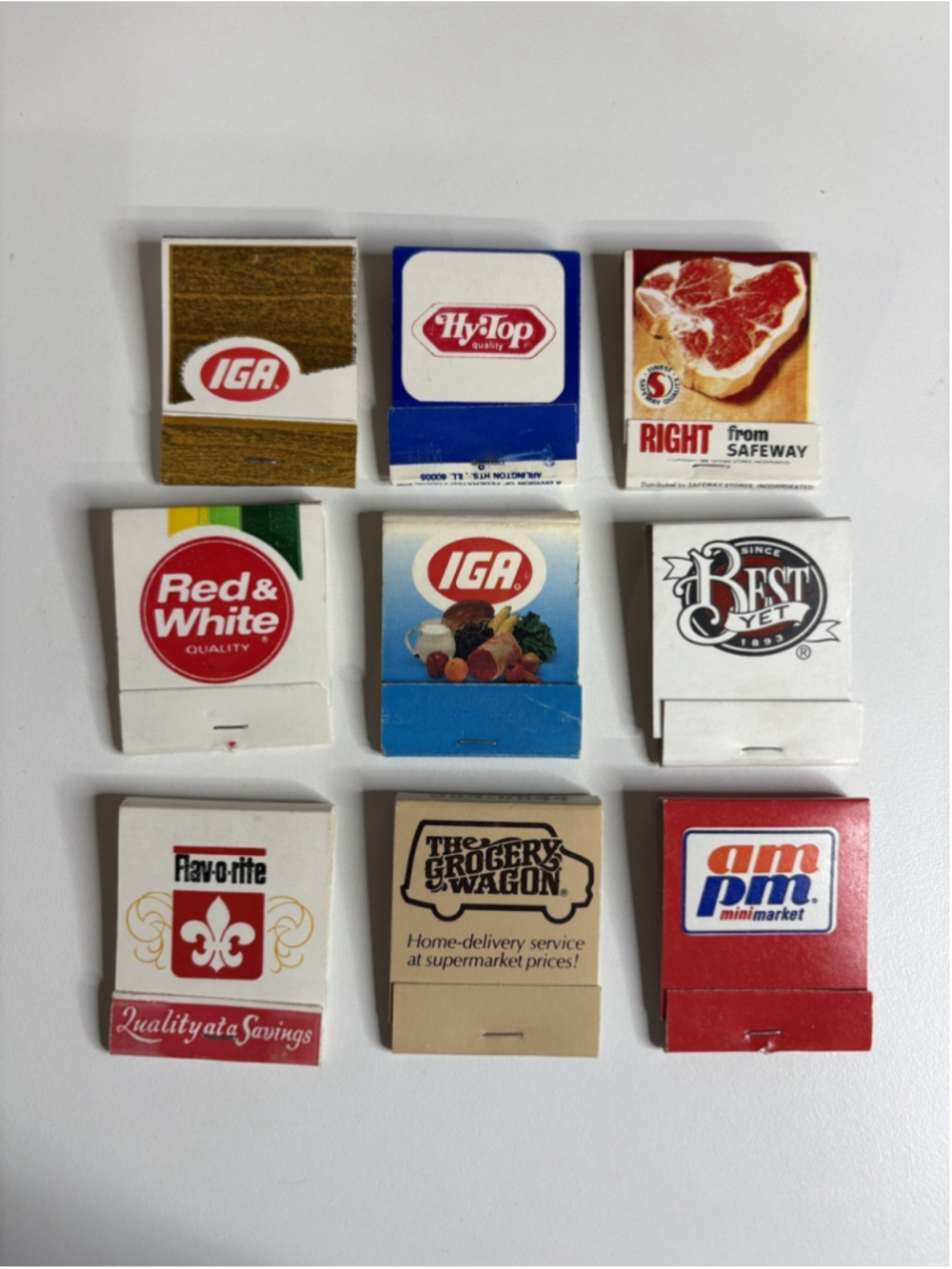Vintage Lot of 9 Matchbooks Bundle Collection Super Market, Grocery, Convenience